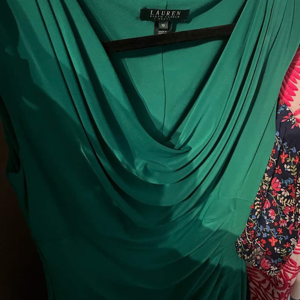 GUC Ralph Lauren Green Rouched dress. Sz 10